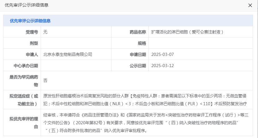 重磅！国内首款CIK细胞疗法标的出现！永泰生物实体瘤细胞疗法拟纳入优先审评